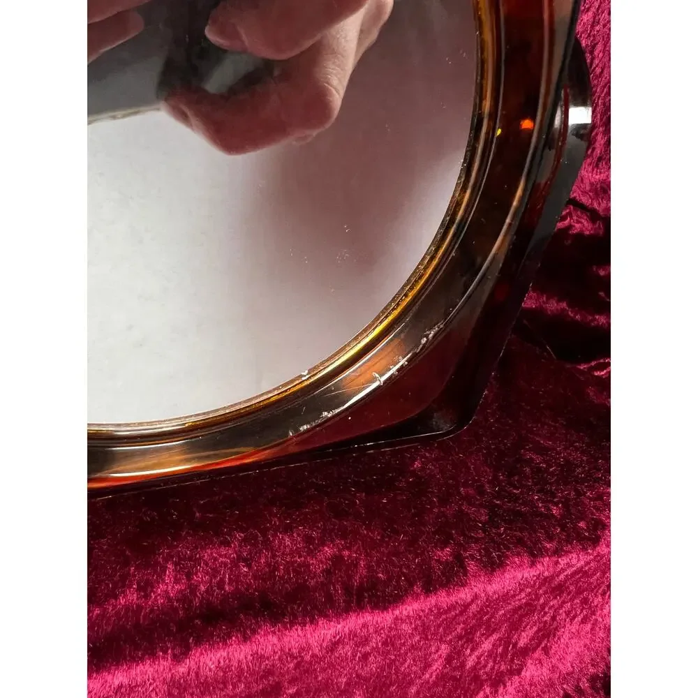 Vintage Tortoiseshell  Lucite Vanity Mirror - Swivel Tabletop Makeup Mirror